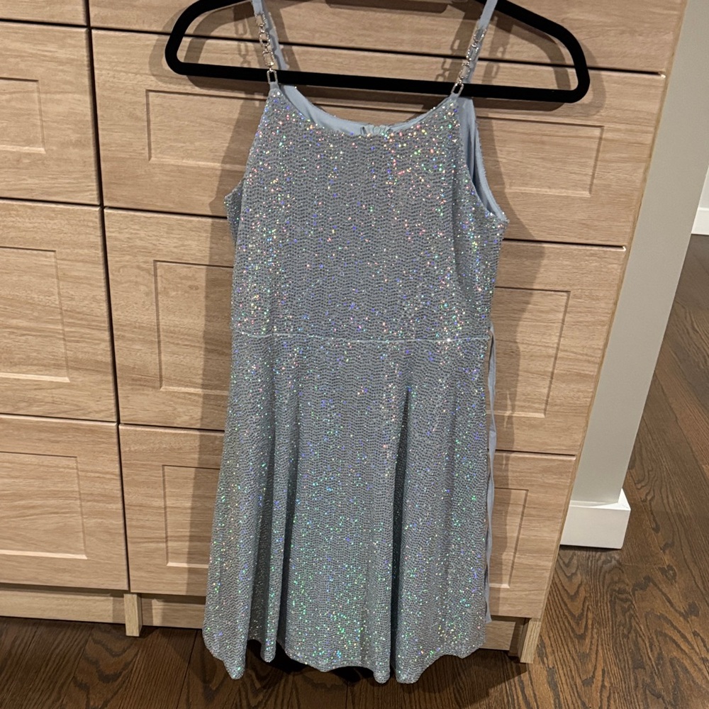 Sparkling Multi glitter Light Blue Dress with Straps - Kids 14/16